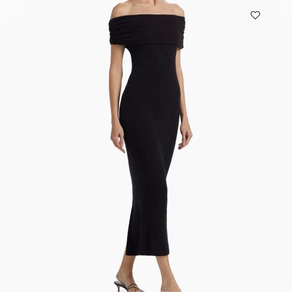 Reformation Black Off-Shoulder Midi Dress – XS – Elegant Minimalist Silhouette